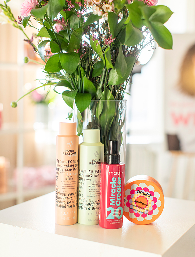 WKNO X Tjejbibeln Four Reasons heat shield, Four Reasons Volume and Texture Spray, Matrix Miracle Creator, amika Soul Food hårmask